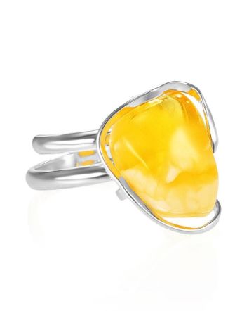 Bold Handcrafted Amber Ring In Sterling Silver The Lagoon, Ring Size: Adjustable, image 