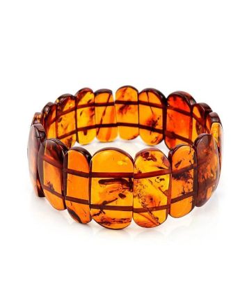 Cognac Amber Flat Beaded Stretch Bracelet, image 