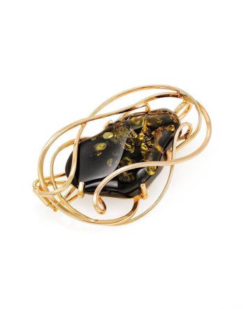 Handcrafted Amber Brooch In Gold Plated Silver The Rialto, image 