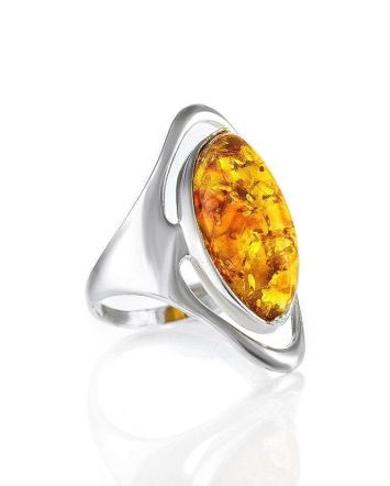 Bold Silver Ring With Lemon Amber The Sonnet, Ring Size: 8.5 / 18.5, image 