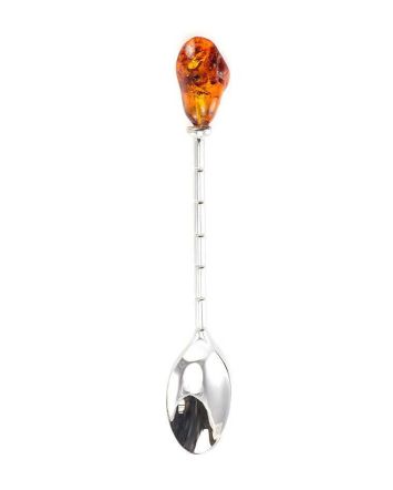 Cognac Amber Spoon In Sterling Silver, image 