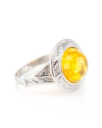 Round Cut Amber Ring In Sterling Silver The Hermitage, Ring Size: 8.5 / 18.5, image 