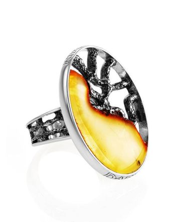 Adjustable Honey Amber Ring In Sterling Silver The Lava, Ring Size: Adjustable, image 