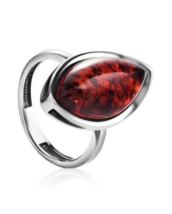 Glossy Sterling Silver Ring With Bright Cognac Amber The Amaranth, Ring Size: 6 / 16.5, image 