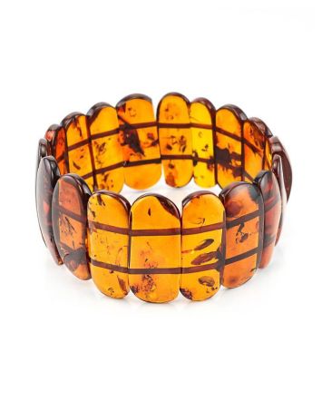 Cognac Amber Flat Beaded Stretch Bracelet, image 