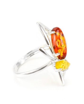 Geometric Multicolor Amber Ring In Sterling Silver The Pegasus, Ring Size: 10 / 20, image 
