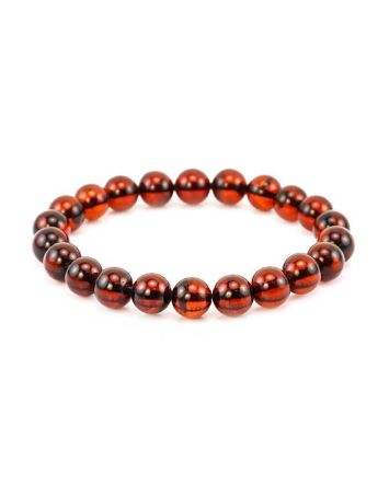 Dark Cherry Amber Medium Size Beaded Bracelet, image 