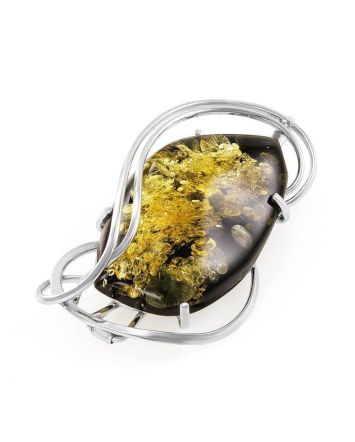Handcrafted Brooch In Sterling Silver With Green Amber the Rialto, image 