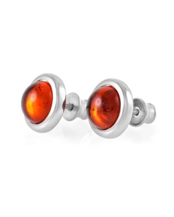 Adorable Silver Stud Earrings With Cognac Amber The Berry, image 