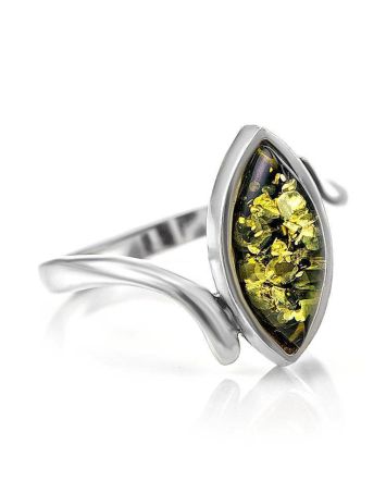 Lovely Green Amber Ring In Sterling Silver The Adagio, Ring Size: 11.5 / 21, image 