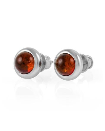 Cute Bright Silver Studs With Cognac Amber The Berry, image 