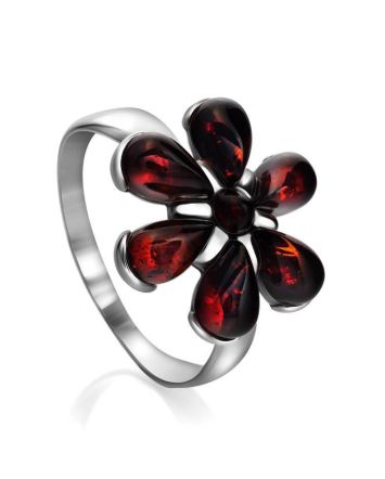 Wonderful Cherry Amber Ring In Sterling Silver The Verbena, Ring Size: 6.5 / 17, image 