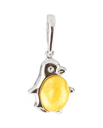 Silver Penguin Pendant With Honey Amber, image 
