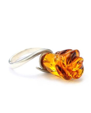 Carved  Amber Flower Ring in Sterling Silver The Rose, Ring Size: 8 / 18, image 