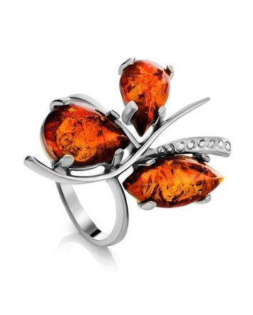 Sterling Silver Ring With Cognac Amber The Verbena, Ring Size: 11.5 / 21, image 