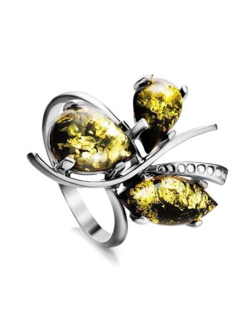 Green Amber Ring In Sterling Silver The Verbena, Ring Size: 11.5 / 21, image 