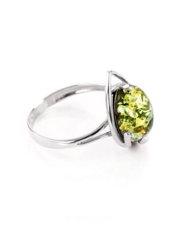 Bright Sterling Silver Ring With Green Amber The Selena, Ring Size: 9 / 19, image 