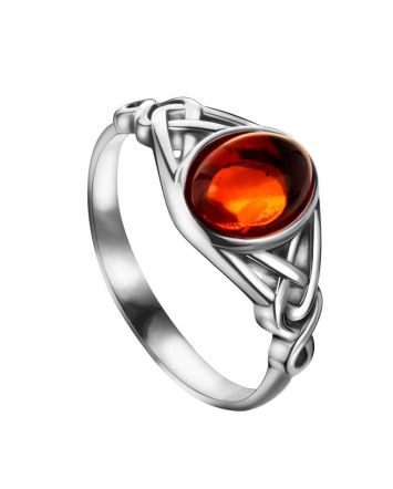 Sterling Silver Ring With Cognac Amber The Freya, Ring Size: 11.5 / 21, image 