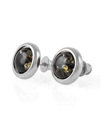 Lovely Green Amber Stud Earrings In Sterling Silver The Berry, image 