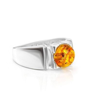 Bold Silver Ring With Cognac Amber The Rondo, Ring Size: 6 / 16.5, image 