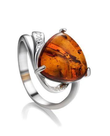 Sterling Silver Ring With Cognac Amber The Acapulco, Ring Size: 11.5 / 21, image 