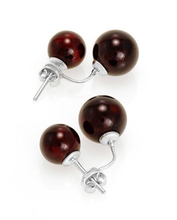 Cherry Amber Stud Earrings In Sterling Silver The Paris, image 