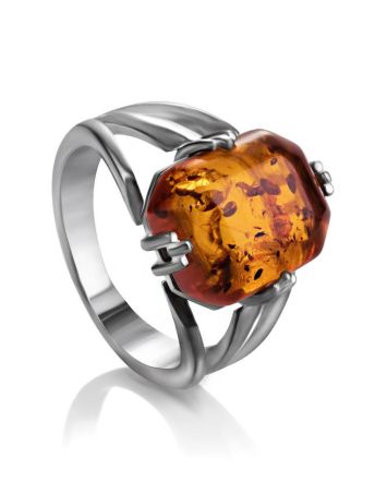 Sterling Silver Ring With Faceted Amber The Jazz, Ring Size: 11.5 / 21, image 