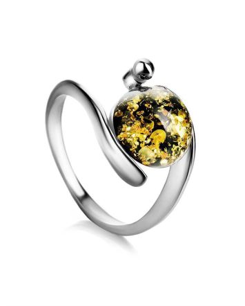 Sterling Silver Ring With Green Amber The Sphere, Ring Size: 11.5 / 21, image 
