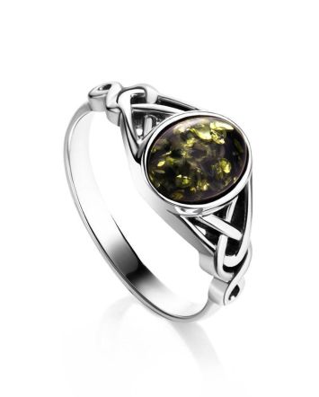 Romantic Silver Ring With Green Amber The Freya, Ring Size: 11 / 20.5, image 