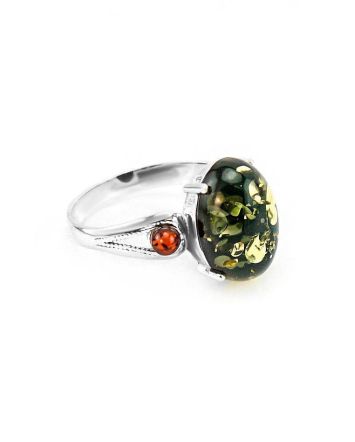 Wonderful Green Amber Ring In Sterling Silver The Prussia, Ring Size: 11.5 / 21, image 