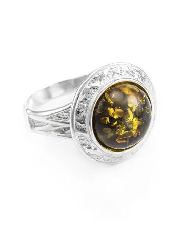 Cocktail Ring In Sterling Silver With Bright Green Amber The Hermitage, Ring Size: 13 / 22, image 