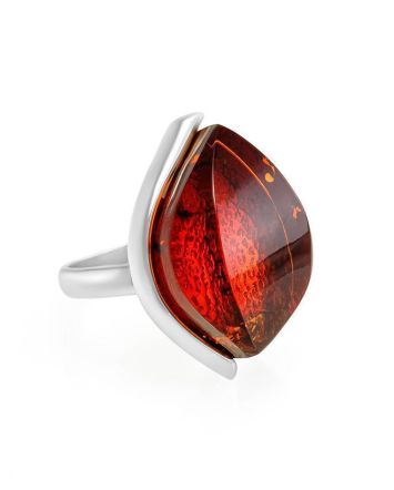 Saturated Cherry Amber Ring In Sterling Silver The Glow, Ring Size: 6.5 / 17, image 