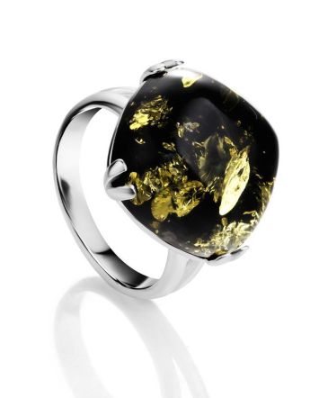 Green Amber Ring In Sterling Silver The Byzantium, Ring Size: 11.5 / 21, image 