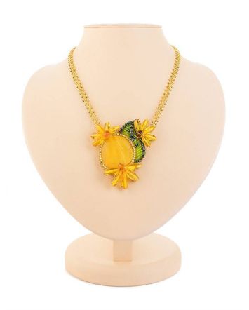 Honey Amber Necklace With Glass Beads The Fable, image 