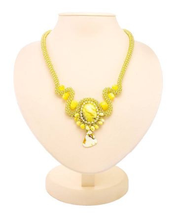 Honey Amber Braided Necklace With Yellowish Glass Beads The Fable, image 
