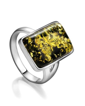 Green Amber Ring In Sterling Silver The Copenhagen, Ring Size: 12 / 21.5, image 