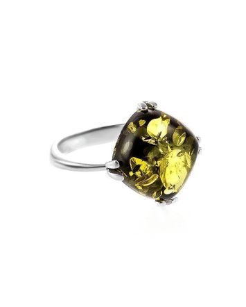 Green Amber Ring In Sterling Silver The Byzantium, Ring Size: 11.5 / 21, image 