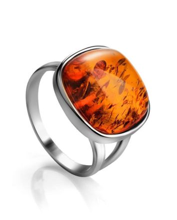 Cognac Amber Ring In Sterling Silver The Copenhagen, Ring Size: 11.5 / 21, image 