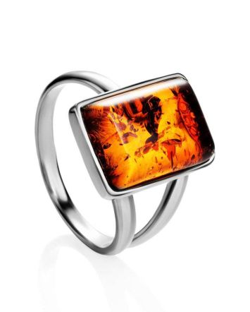 Geometric Silver Ring With Cognac Amber The Copenhagen, Ring Size: 13 / 22, image 