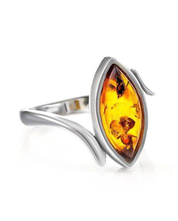 Adorable Sterling Silver Ring With Leaf Cut Amber The Adagio, Ring Size: 11.5 / 21, image 
