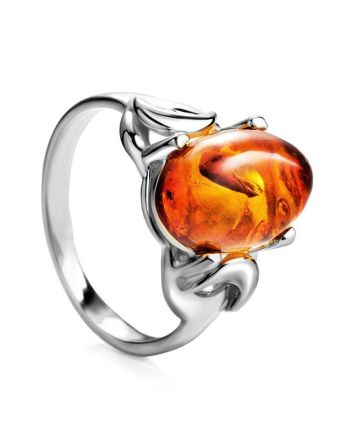 Cognac Amber Ring In Sterling Silver The Prussia, Ring Size: 11.5 / 21, image 