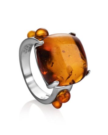 Cognac Amber Ring In Sterling Silver The Prussia, Ring Size: 11 / 20.5, image 