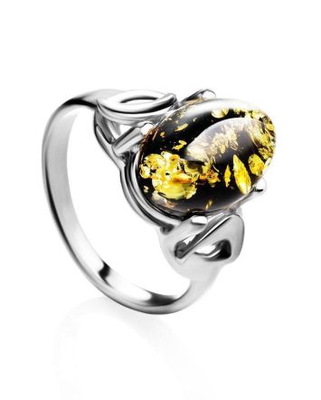 Green Amber Ring In Sterling Silver The Prussia, Ring Size: 11.5 / 21, image 