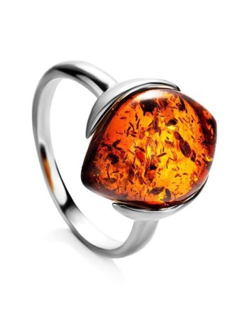 Cognac Amber Ring In Sterling Silver The Cat's Eye, Ring Size: 11.5 / 21, image 