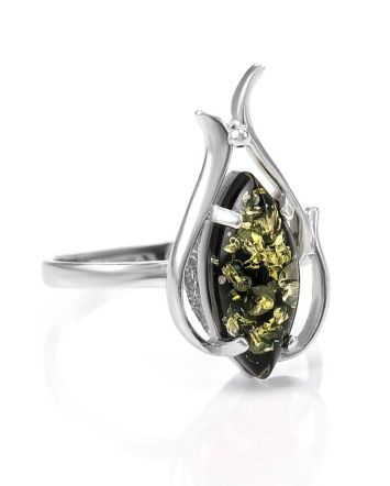 Floral Amber Ring In Sterling Silver The Tulip, Ring Size: 13 / 22, image 
