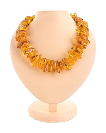 Raw Cut Cognac Amber Beaded Necklace, image 