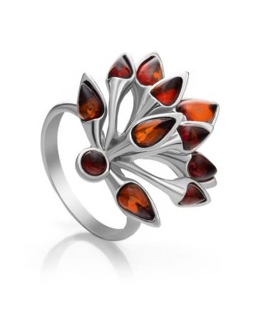 Floral Amber Ring In Sterling Silver The Dahlia, Ring Size: 8.5 / 18.5, image 