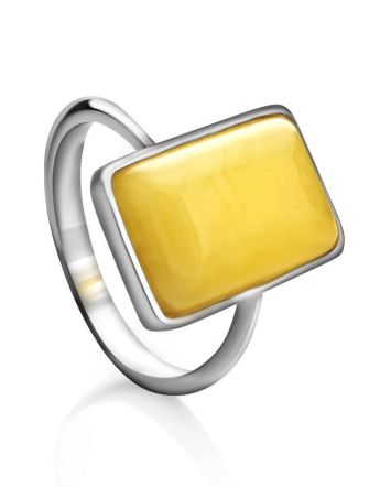 Geometric Honey Amber Ring In Sterling Silver The Copenhagen, Ring Size: 11 / 20.5, image 