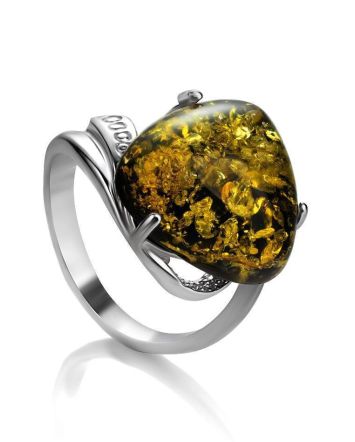 Green Amber Ring In Sterling Silver The Acapulco, Ring Size: 11.5 / 21, image 