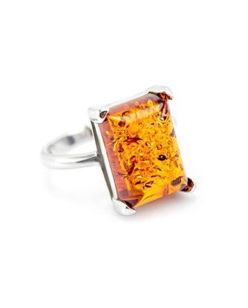 Silver Ring With Cognac Amber Stone The Rectangle​, Ring Size: 13 / 22, image 